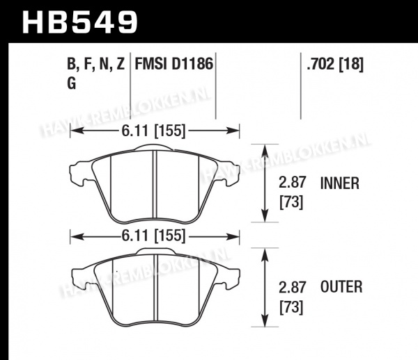 Front (ATE) - VOLVO V50 (2005-2012) REMBLOKKEN HAWK PERFORMANCE HB549B ...